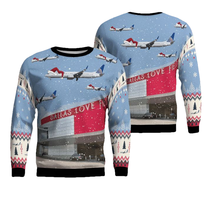 United Airlines Boeing 737-900 over Dallas Love Field Christmas AOP Sweater ? Usalast