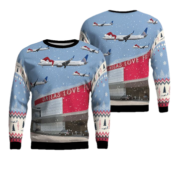 United Airlines Boeing 737-900 over Dallas Love Field Christmas AOP Sweater ? Usalast
