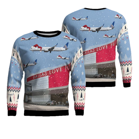 United Airlines Boeing 737-900 over Dallas Love Field Christmas AOP Sweater ? Usalast