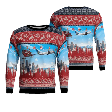 United Airlines Boeing 737-824 With Santa Over Seattle Christmas AOP Sweater ? Usalast