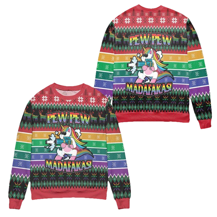 Unicorn Pew Pew Madafakas Ugly Christmas Sweater ? Usalast