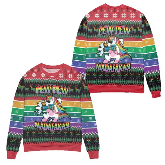 Unicorn Pew Pew Madafakas Ugly Christmas Sweater ? Usalast