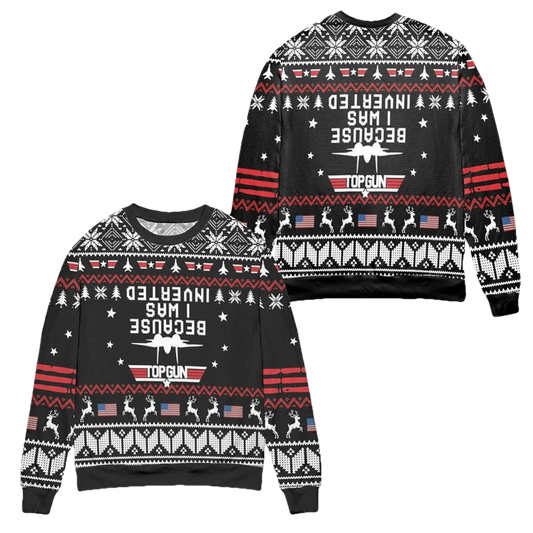 Top Gun Because I Was Inverted Snowflake Pattern Ugly Christmas Sweater ? Black ? Usalast