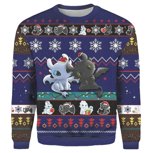 Toothless And Light Fury From How To Train Your Dragon Christmas Ugly 3D Sweater ? Usalast