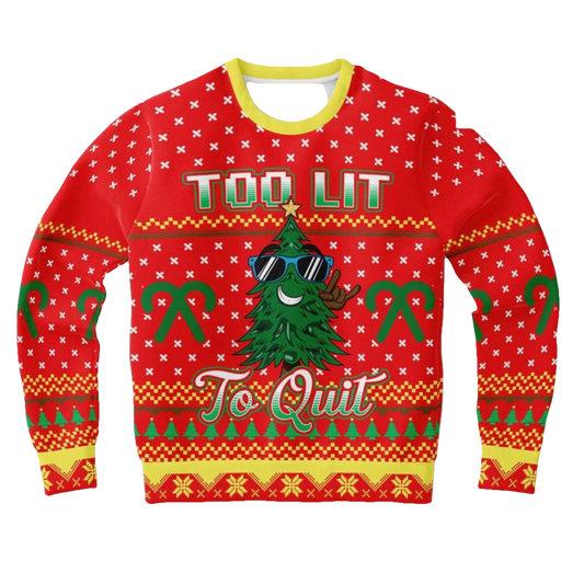 Too Lit To Quit Tree Funny Drinking Morning Humor 3d Ugly Christmas Sweater ? Usalast