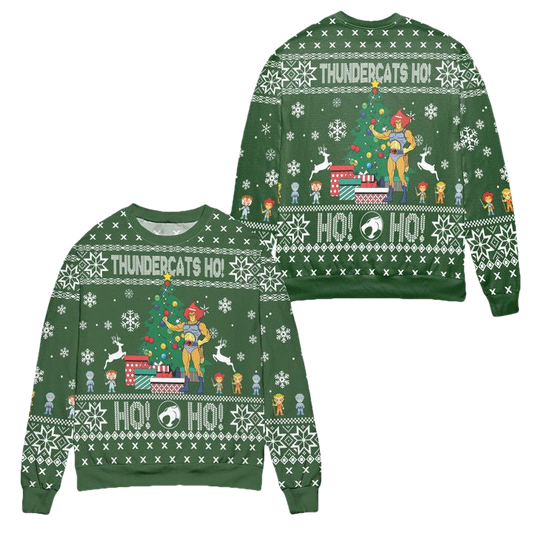 ThunderCats Ho Pine Tree and Snowflake Ugly Christmas Sweater ? Green ? Usalast