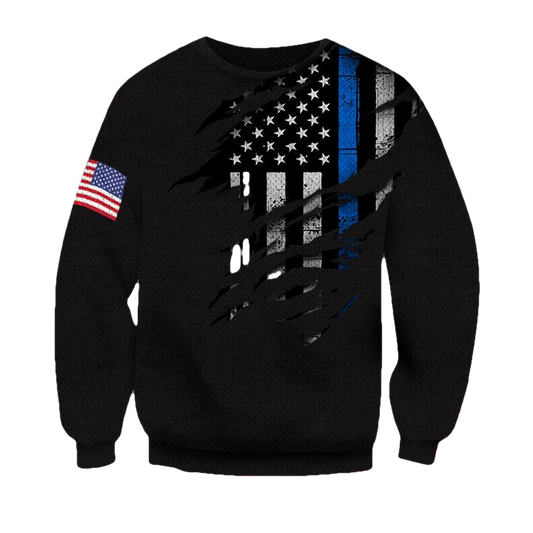 Thin Blue Line And American Flag 3D Sweater Honor Respect Sweater Winter Gifts For Unisex ? Usalast