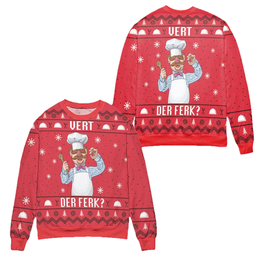 The Swedish Chef Vert Der Ferk The Muppet Show Snowflake Pattern Ugly Christmas Sweater ? Red ? Usalast