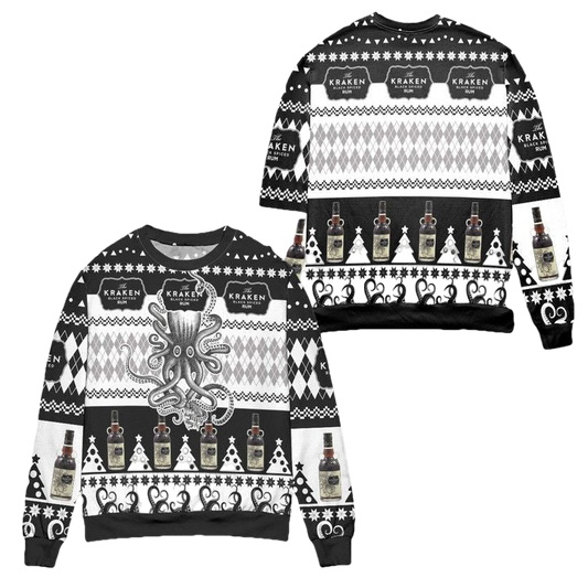The Kraken Spiced Rum Argyle Pattern Ugly Christmas Sweater ? Black ? Usalast