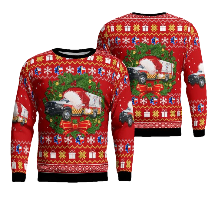 Texas San Marcos Hays County EMS Christmas Sweater 3D ? Usalast