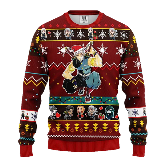 Tengen Uzui Demon Slayer Anime Ugly Christmas Sweater Red 1- Amazing Gift Idea Thanksgiving Gift ? Usalast