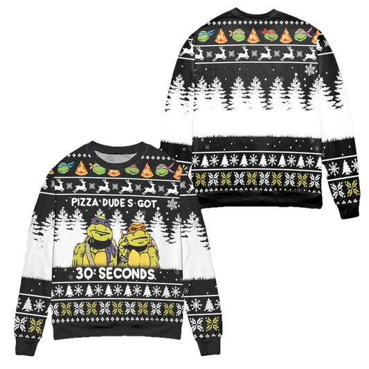Teenage Mutant Ninja Turtles Pizza Dudes Got 30 Seconds Ugly Christmas Sweater ? Black ? Usalast