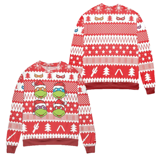 Teenage Mutant Ninja Turtles Pine Tree and Stars Ugly Christmas Sweater ? Red ? Usalast
