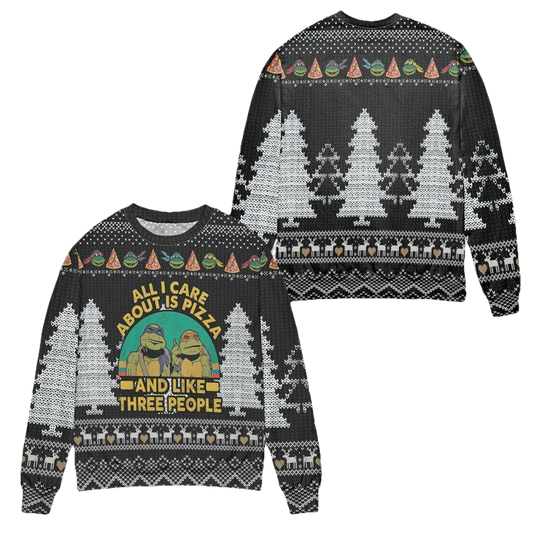 Teenage Mutant Ninja Turtles All I Care About Is Pizza Pine Tree Ugly Christmas Sweater ? Black ? Usalast