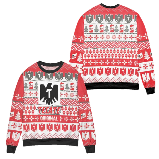 Tecate Original Pine Tree Pattern Ugly Christmas Sweater ? Red ? Usalast