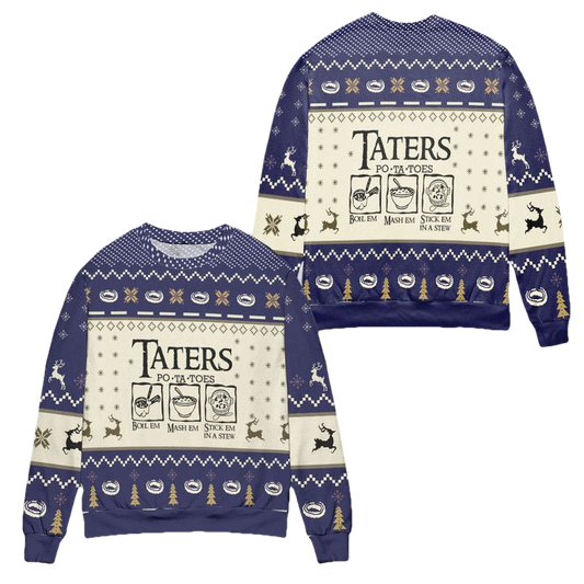 Taters Potatoes Recipe Pine Tree Reindeer Pattern Ugly Christmas Sweater ? Usalast