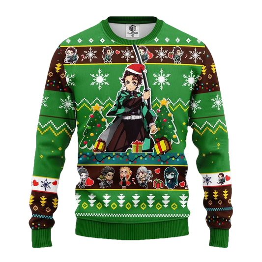 Tanjiro Kamado Demon Slayer Anime Ugly Christmas Sweater Green 1- Amazing Gift Idea Thanksgiving Gift ? Usalast