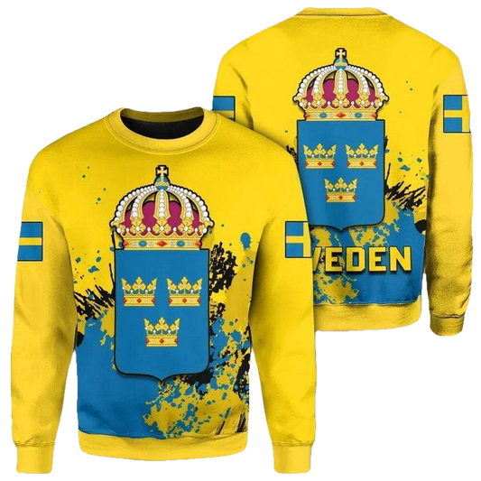 Sweden Coat Of Arms Sweater Spaint Style J8W ? Usalast