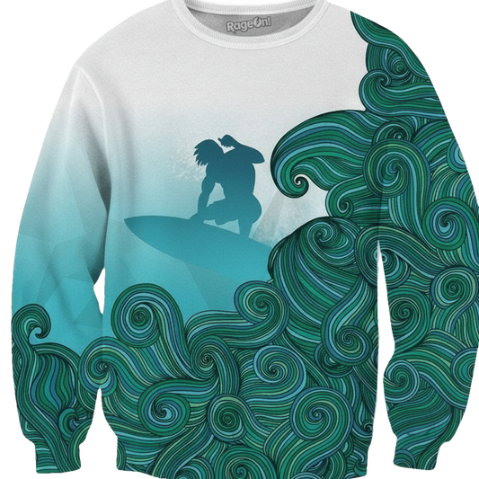 Sweater Surfer Dude Riding Stylized Waves Hangin Ten From His Board ? Usalast
