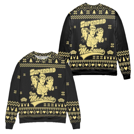Superbad I Am McLovin Pine Tree Snowflake Pattern Ugly Christmas Sweater ? Black ? Usalast