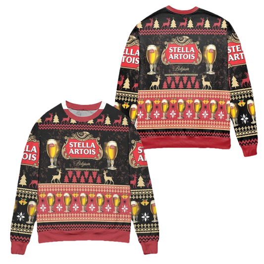 Stella Artois Beer Reindeer Pattern Ugly Christmas Sweater ? Usalast