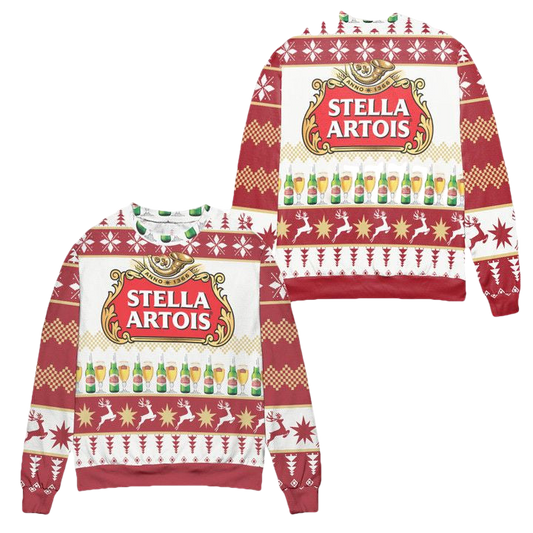 Stella Artois Beer Logo Christmas Pattern Ugly Christmas Sweater ? Usalast