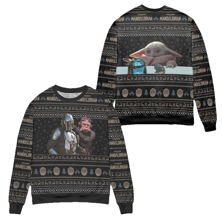 Star Wars Mandalorian Baby Yoda Snowflake Pattern Ugly Christmas Sweater ? Black ? Usalast
