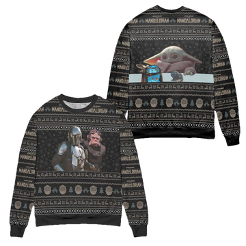 Star Wars Mandalorian Baby Yoda Snowflake Pattern Ugly Christmas Sweater ? Black ? Usalast