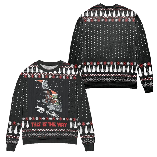 Star Wars Boba Fett Baby Yoda This Is The Way Pine Tree Pattern Ugly Christmas Sweater ? Black ? Usalast