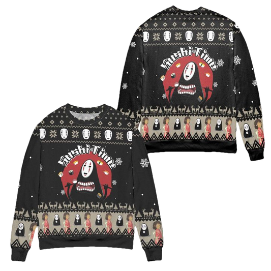 Spirited Away Kaonashi Sushi Time Ugly Christmas Sweater ? Black ? Usalast