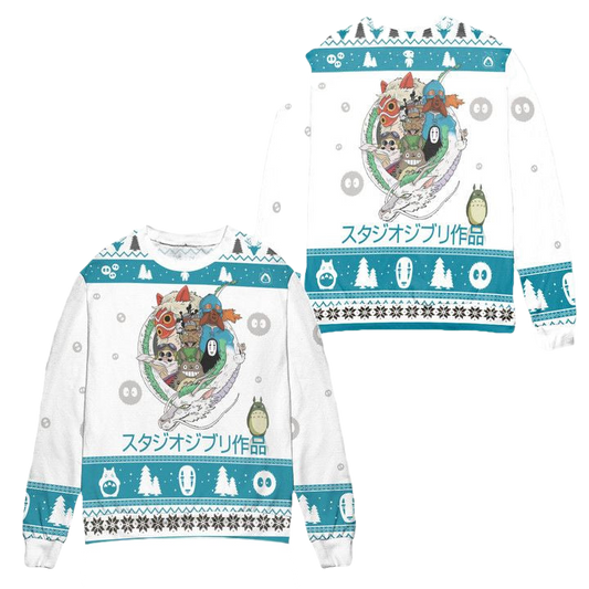 Spirited Away Kaonashi Mask Christmas Pattern Ugly Christmas Sweater ? White ? Usalast