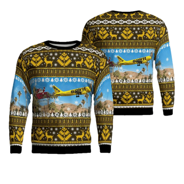 Spirit Airlines Airbus A319 With Santa Over Palm Springs Christmas AOP Sweater ? Usalast