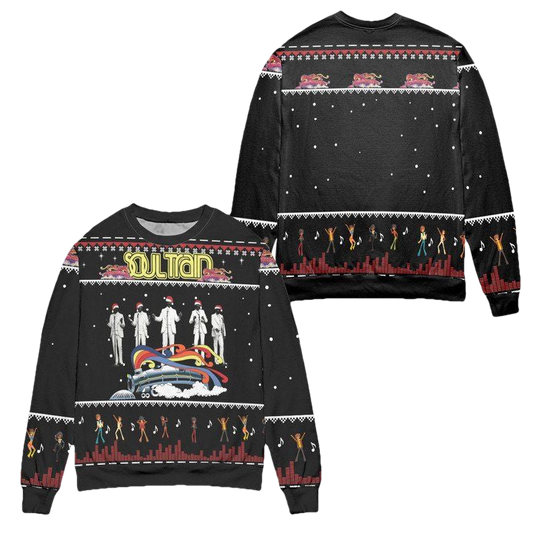Soul Train Snowflake Pattern Ugly Christmas Sweater ? Black ? Usalast