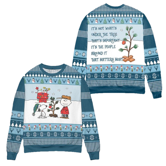Snoopy And Charlie Brown Its Not What Under The Tree Ugly Christmas Sweater ? White Blue ? Usalast