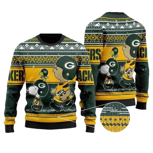 Snoopy And Charlie Brown Green Bay Packers Ugly Christmas Sweater ? Usalast