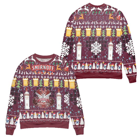 Smirnoff Vodka Snowman Pine Tree Pattern Ugly Christmas Sweater ? Usalast