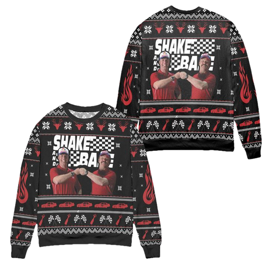 Shake And Bake Talladega Nights Reindeer Pattern Ugly Christmas Sweater ? Black ? Usalast