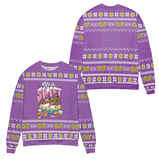 Scooby Doo Life Is Sweet Snowflake Ugly Christmas Sweater ? Purple ? Usalast