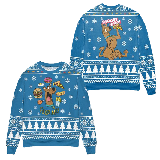 Scooby Doo Feed Me Snowflake Pattern Ugly Christmas Sweater ? Blue ? Usalast
