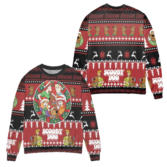 Scooby Doo Christmas Pine Tree Pattern Ugly Christmas Sweater ? Red ? Usalast