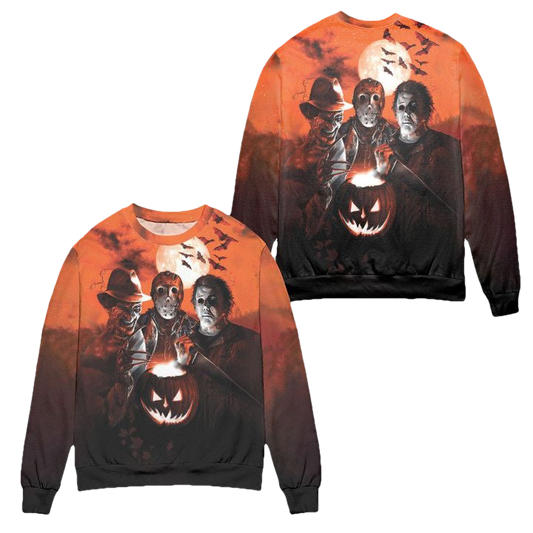 Scary Halloween Horror Characters Ugly Christmas Sweater ? Orane Black ? Usalast