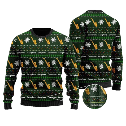 Saxophone Snowflakes Image Noel Pattern Ugly Gifts All Over Print 3D Sweater ? Usalast