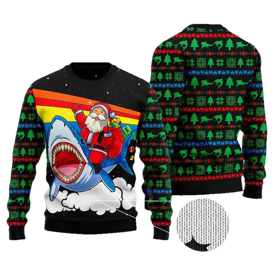 Santa Riding Shark Unisex 3D Ugly Christmas 3D Sweater ? Usalast
