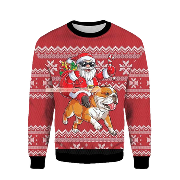 Santa Riding English Bulldog Ugly Christmas 3D Sweater ? Usalast