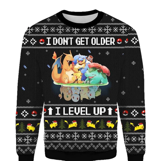 Santa Pokemon I Dont Get Older I Level Up Merry 3D Christmas Ugly Sweater ? Usalast