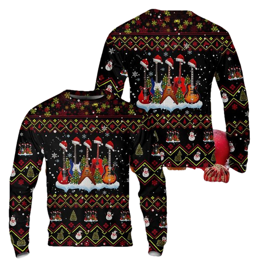 Santa Guitar Christmas Tree Funny Guitarist Christmas Sweater 3D ? Usalast