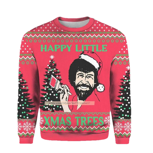 Santa Bob Ross Happy Little Christmas 2022 Ugly 3D Sweater ? Usalast