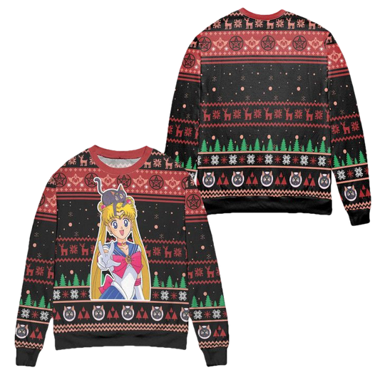 Sailor Moon Snowflake And Pine Tree Ugly Christmas Sweater ? Usalast