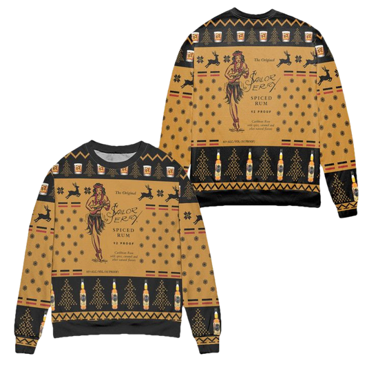 Sailor Jerry Spiced Rum Snowflake and Reindeer Ugly Christmas Sweater ? Usalast