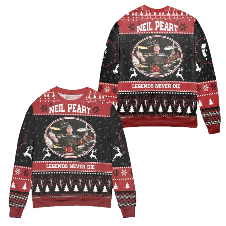 Neil Peart Legends Never Die Ugly Christmas Sweater ? Black Red ? Usalast